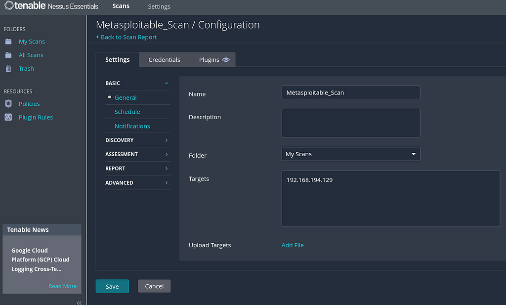 Configuration screen