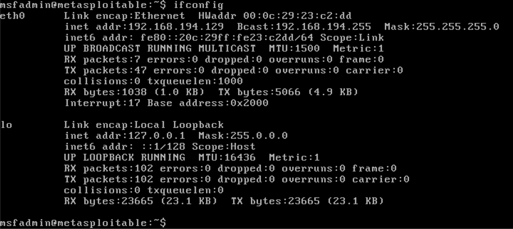 Metasploitable ifconfig
