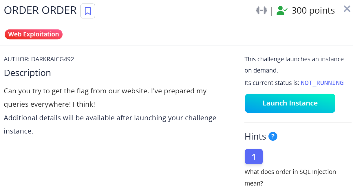ORDER ORDER challenge screen