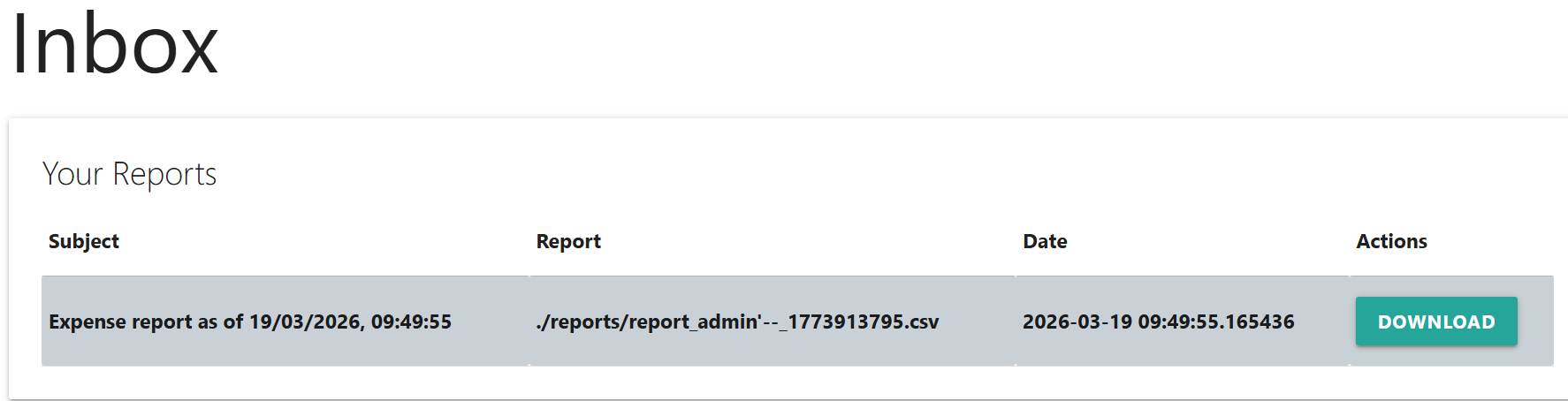 Generate Report screen