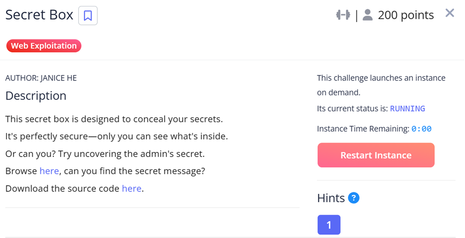 Secret Box login screen