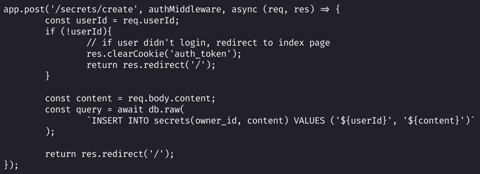 server.js add-secret code