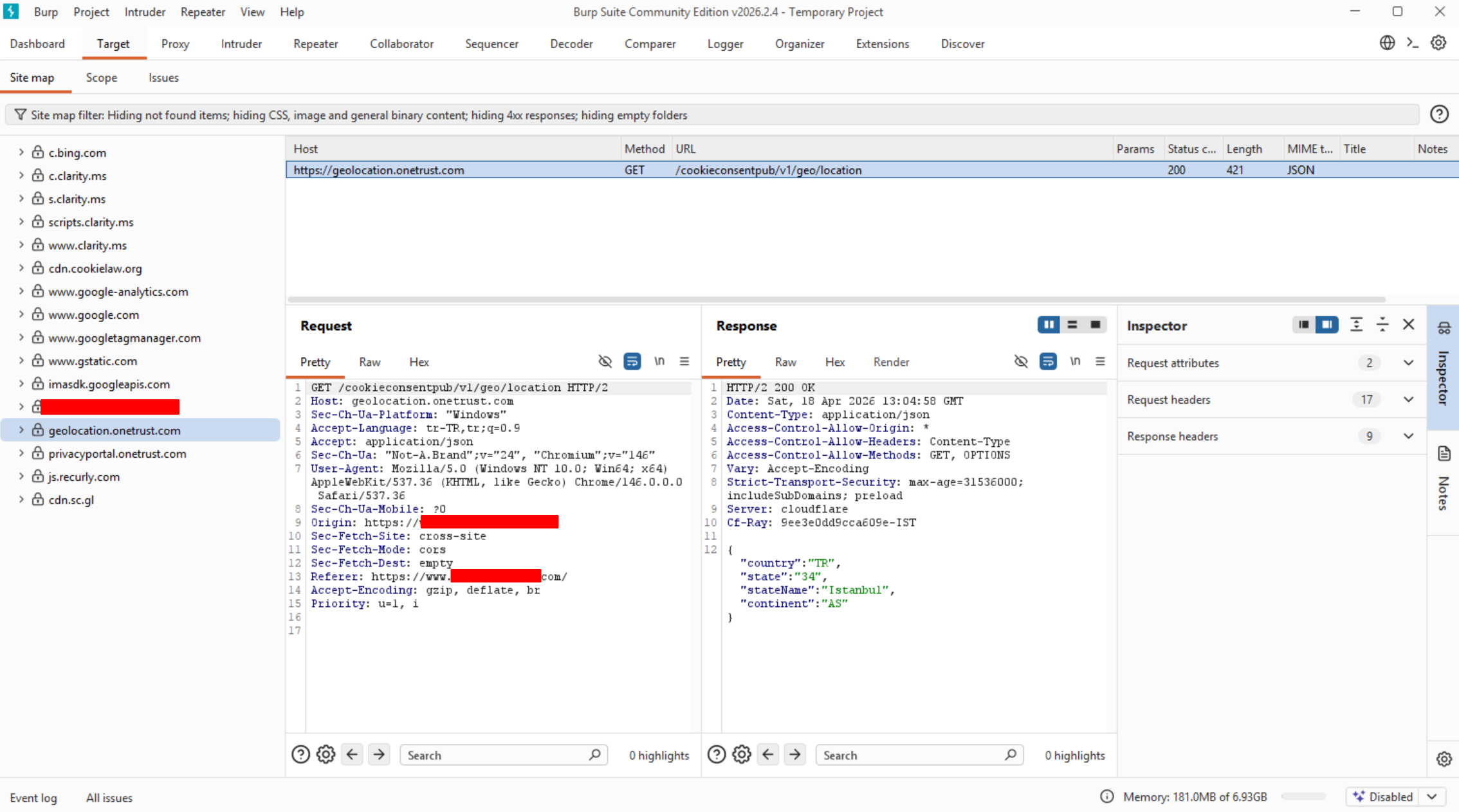 Geolocation host in Burp